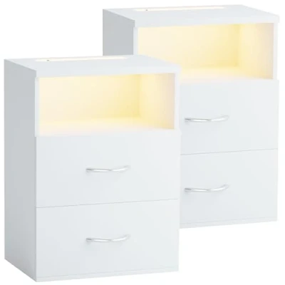 Immagine di CASARIA® Comodino Set da 2 Illuminazione LED Touch 40x28x55cm in Legno Cassetti Camera Letto Tavolino Comodini