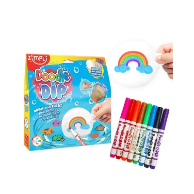 Immagine di Doodle N Dip di Zimpli Kids, Disegna e fai galleggiare le tue immagini aggiungile come tatuaggi temporanei, 8 pennarelli magici paletta per immagini, penne magiche dipingere ad acqua