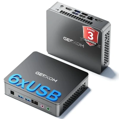 Immagine di GEEKOM Mini PC Air 12 Lite di 12a generazione Intel N100 (4 core, 4 thread) Windows 11 Pro, DDR4 8GB+256GB SSD Computer con WiFi 5/Bluetooth 5.1/4K 2 display