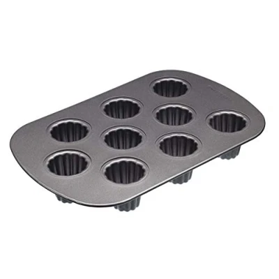Immagine di MasterClass Stampo per Cannelés Antiaderente, PFOA Free, Acciaio al Carbonio 1mm, Teglia a 9 Fori 32.5 x 22 cm, Grigio