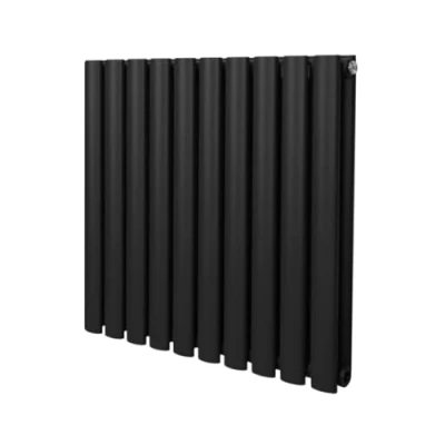 Immagine di Radiatore a colonna ovale 600 mm x Designer Doppio pannello Termosifone Nero Acciaio Inclusi Spazzola per la pulizia Kit di fissaggio e staffe