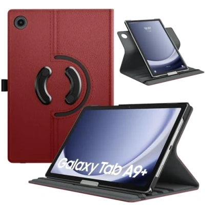 Immagine di TiMOVO Custodia Rotante Compatibile con Samsung Galaxy Tab A9+/A9 Plus 11&quot; 2023 SM X210/X216/X218, 90 Gradi di Rotazione, Supporta Auto Sveglia/Sonno per A9+ Tablet, Vino Rosso