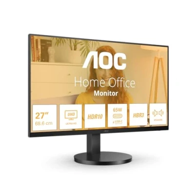 Immagine di AOC U27B3CF Monitor UHD da 27 pollici, altoparlanti, altezza regolabile, HDR10 (3840x2160, 4K, 60 Hz, 2x HDMI, hub USB) nero, Inch 4K VA 60Hz, HDMI DP, Speakers