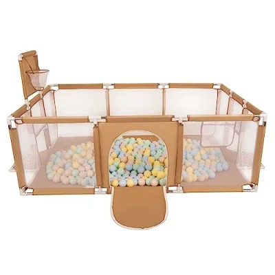 Immagine di Selonis Recinto Per Bambini Con 200 Palline 6 Cm, Playground Box, Beige: Beige Pastello/Blu Pastello/Giallo Pastello/Menta