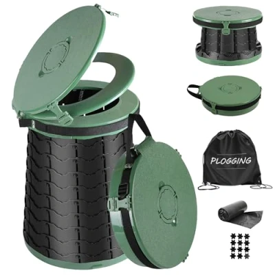 Immagine di PLOGGING Toilette da campeggio, WC portatile per adulti, pieghevole in altezza regolabile, vasino emergenze all&#039;aperto, auto, viaggi