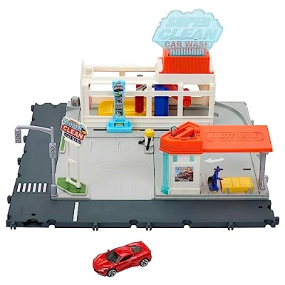 Immagine di Matchbox Autolavaggio Playset per macchinine, luci e suoni realistici, collegabile ad altri set, con 1 macchinina Matchbox, Giocattolo Bambini 3+ Anni, HNJ54