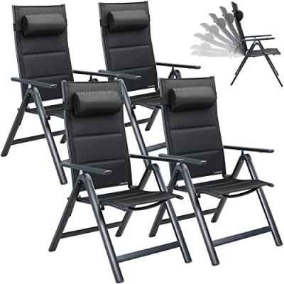 Immagine di CASARIA Set 4 Sedie da Giardino Schienale Regolabile 8 Livelli Supporto Lombare Alluminio Carico Max.120 kg Campeggio