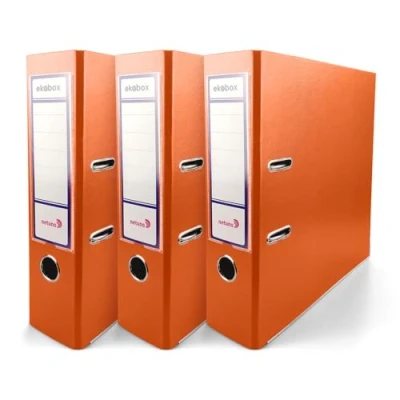 Immagine di Netuno 3 raccoglitori cartone ecologico riciclato arancione a 2 anelli A4 dorso 8 cm per ufficio scuola archivio faldoni portadocumenti