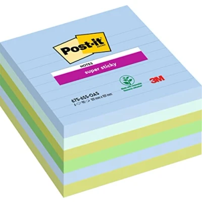 Immagine di Post it Foglietti Super Sticky Grandi Formati, Collezione Oasis, Confezione da 6 blocchetti, 90 Fogli Per blocco, 101 mm x mm, Colori Azzurro, Verde. Appunti, Elenchi &amp; Promemoria