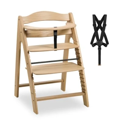 Immagine di hauck Seggiolone Pappa in Legno Arketa Evolutivo (Legno Certificato FSC®) dai 6 Mesi Sedia per Bambini Regolabile, con Barra di Sicurezza e Cintura Inguinale a 5 Punti Quercia