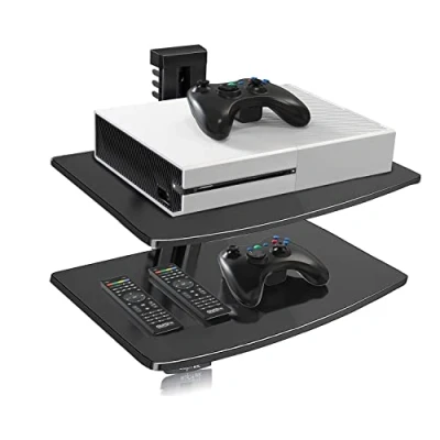 Immagine di suptek Supporto da Muro Staffa Parete Scaffale di Vetro Mensola Multimediale per Lettori DVD, Cavo cassette, Giochi console, TV Accessori Con 2 Ripiani Sospeso in Nero CS202