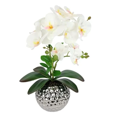 Immagine di Fiore artificiale farfalla orchidea 40 cm con foglie in vaso di fiori artificiali, artificiale, phalaenopsis come vero ramo orchidea, pianta decorazione per matrimoni,