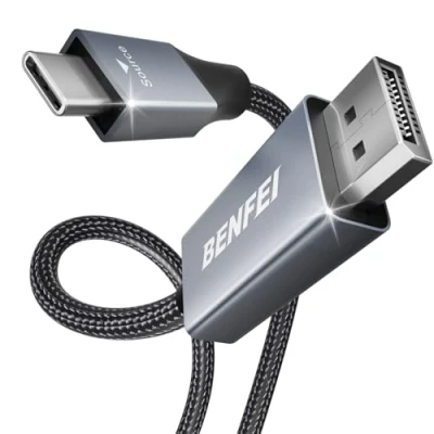 Immagine di BENFEI Cavo USB C (Thunderbolt 4/3) a DisplayPort 1.4 3M (4K@144Hz/120Hz/60HZ, 2K@240Hz/144Hz), tipo per iPhone 15 Pro/Max MacBook Pro/Air 2023 iPad Pro iMac S23 XPS 17