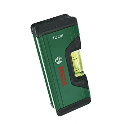 Immagine di Bosch Livella a Bolla da 12 cm, Mini Compatta, Allineamento Preciso con Fluorescente per Lettura Orizzontale, Corpo in Alluminio, Paraurti Rivestimento Softgrip, Scanalatura V