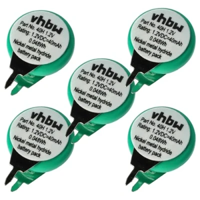 Immagine di vhbw 5x NiMH Batteria a bottone di ricambio 2 pin tipo 1/V40H 40mAh 1,2V compatibile con batterie modellismo, luci solari ecc.