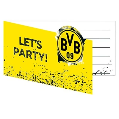 Immagine di Amscan 9908534 Biglietti d&#039;invito BVB, 8 pezzi, con busta, 13,9 x cm, Borussia Dortmund, calcio, festa, tifoso, compleanno