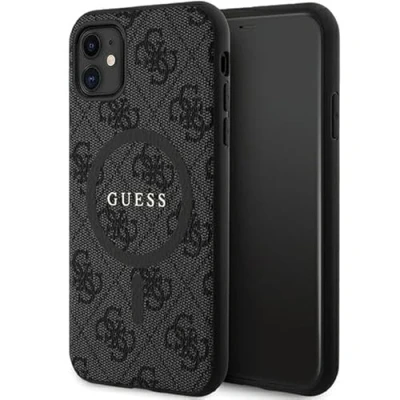 Immagine di GUESS GUHMN61G4GFRK Custodia per iPhone 11 6.1 Pollici/XR Rigida Nera Collezione 4G Pelle Logo in Metallo