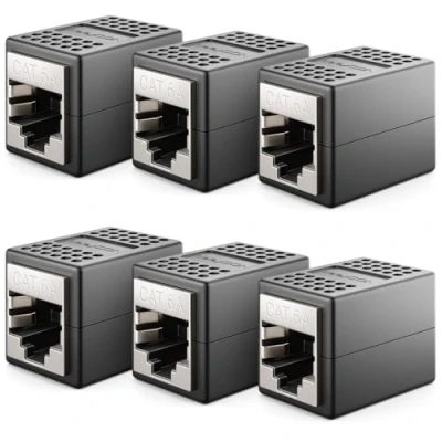 Immagine di deleyCON 6x CAT6a Accoppiatore Cavi di Rete Cavo Patch Ethernet Adattatore Componibile Schermato 2x Presa RJ45 10Gbit/s DSL LAN Nero