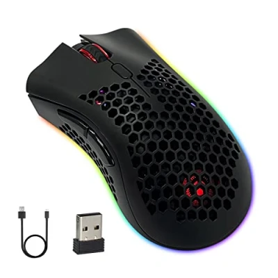 Immagine di iSTYLE Wireless Gaming Mouse, Mouse Ricaricabile per Computer Con Luce RGB, 6 Pulsanti, DPI Regolabile, Ricevitore USB, Ergonomico a Nido d&#039;ape Ultraleggero Laptop, PC, Mac