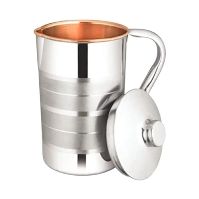 Immagine di Zap impex Lussuosa brocca per acqua in rame e acciaio inox interno puro 1600 ml servire stoviglie la casa cucina