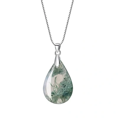 Immagine di COAI Collana da Donna in Argento 925 con Ciondolo Goccia Agata Muschiata