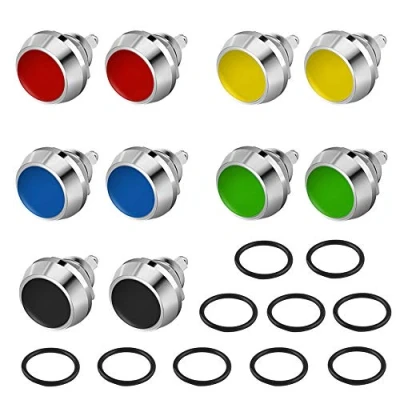 Immagine di QitinDasen 10Pcs Premium 12mm Interruttore a Pulsante Momentaneo in Metallo, 2 Pin Terminale Vite IP65 Impermeabile, Rotondo (5 Colori)