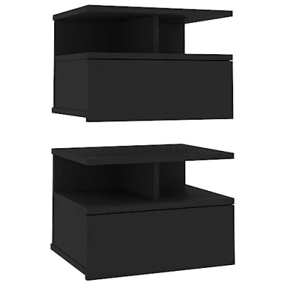 Immagine di vidaXL 2X Comodini Pensili con Cassetto e Scomparti Aperti Compatti Eleganti Moderni Armadietti Sospesi Comò Nero 40x31x27 cm in Truciolato