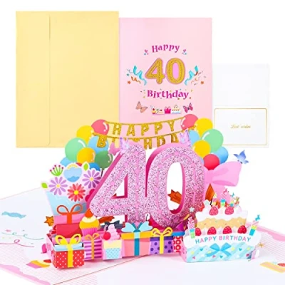 Immagine di joyoldelf 40 biglietto di auguri pop up 3D compleanno, con busta per donne, mamme, ragazze, uomini, amici, romanticismo