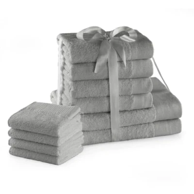Immagine di AmeliaHome, set di asciugamani in acciaio, 4 per ospiti, 30 x 50 cm, 100 cm e 2 teli doccia 70 140 100% cotone, assorbente, argento grigio Amari