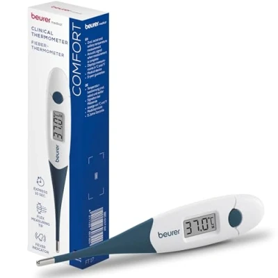 Immagine di Beurer FT 17 termometro per febbre digitale, con punta di misurazione flessibile orale, rettale e ascellare, risultato in 10 s, indicatore febbre, bambini adulti