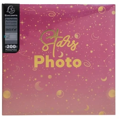 Immagine di Exacompta Rif. 62112E Album fotografico con tasche MOON 200 foto 10 x 15 cm 100 pagine formato 22,5 22 copertina di colore rosa protetta da una custodia in plastica