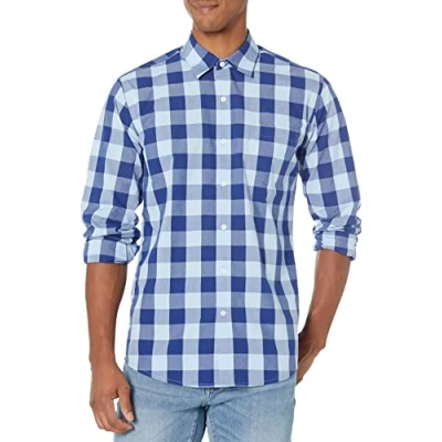 Immagine di Amazon Essentials Camicia Casual in Popeline a Maniche Lunghe Vestibilità Regular Uomo, Blu Bisonti, L