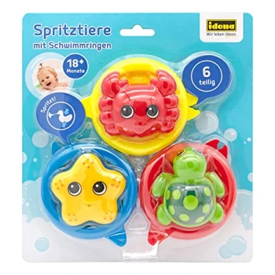 Immagine di Idena 40618 Set Bagno per Bambini, 6 Pezzi di Giochi d&#039;Acqua con 3 Anelli Nuotare e Animali Che spruzzano Il Mare, Multicolore, Small,