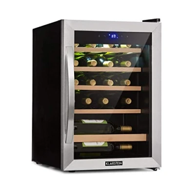 Immagine di KLARSTEIN Cantinetta Vino, Vino Refrigerata a Zona Singola per Interno/Esterni, Frigo Bar, Cantina con Vetrina, Mini Bar Protezione UV, Touch, 4 18C, 19 Bottiglie