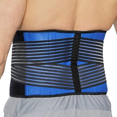 Immagine di NEOtech Care Fascia lombare in neoprene Tutore schiena con cinghie di compressione a doppia banda nero e blu XXXXL