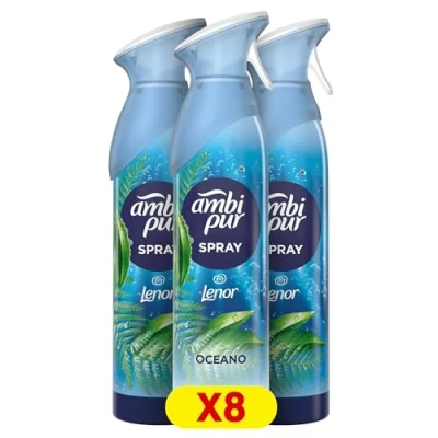 Immagine di Ambi Pur Deodorante Ambiente Spray Oceano 185ml, Combatte Gli Odori E Lascia Una Piacevolissima Fragranza Fresca Leggera x 8