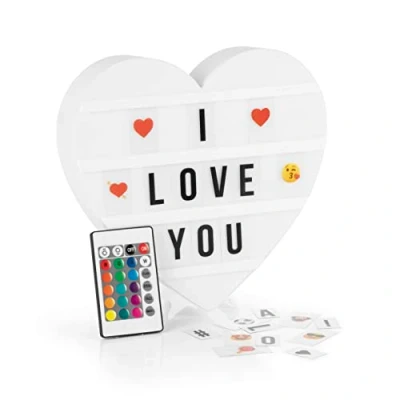 Immagine di EASYmaxx Scatola luminosa a LED, per messaggi di testo personalizzati, set Mega con 150 emoji colorati e 173 lettere, numeri simboli intercambiabili [cuore]