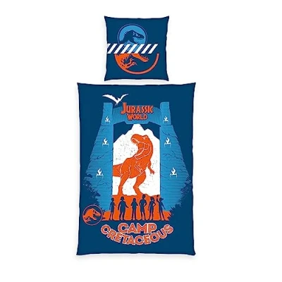 Immagine di Herding Set di Biancheria da Letto, Jurassic World Camp Cretaceous, Federa 80 x cm con Bottoni e Motivo Reversibile, Copripiumino 135 200 Chiusura a Bottoni, 100% Cotone/Linone
