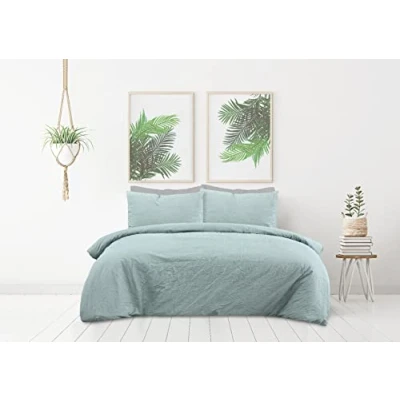 Immagine di Sleepdown Set di biancheria da letto con copripiumino e federe, 100% puro cotone, tinta unita, colore: verde salvia, morbido facile pulire, super king size (220 x 260 cm)