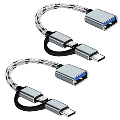 Immagine di YRIKE adattatore USB C/adattatore da MICRO a USB, 2 in 1 TYPE C e 3.0 OTG (2 pezzi), compatibile con MacBook Android Typc/micro dispositivi (Grigio)