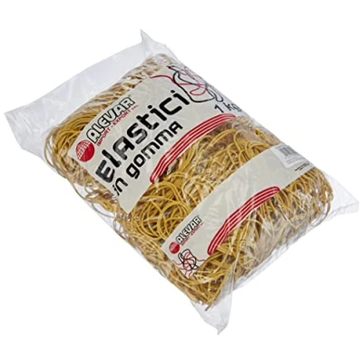 Immagine di Alevar Elastici in Gomma da Ufficio, Diametro 60 mm, Spessore 1,5 Colore Giallo, Confezione Busta 1 kg