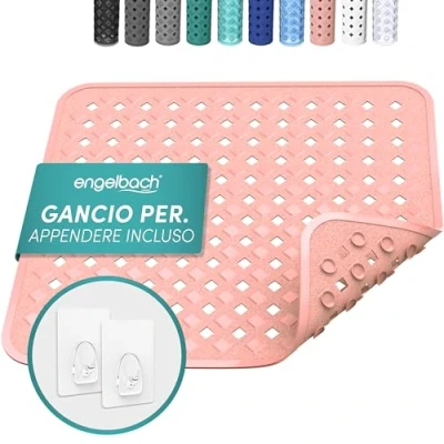 Immagine di Engelbach® Tappeto doccia antiscivolo 53x53cm Ganci per appendere inclusi 100% privo di BPA Tappetino la Resistente alle muffe e lavabile in lavatrice