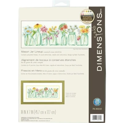 Immagine di Mason Jar Lineup Counted Cross Stitch Kit 18&quot;X7&quot; 14 Count