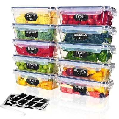 Immagine di Ordeluxe 10 contenitori salvafreschezza con coperchio, per congelatore, x 1 l, senza BPA e 100% ermetici
