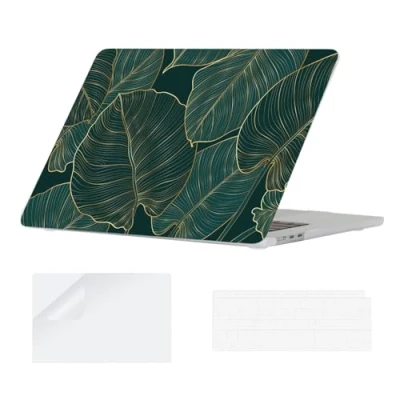 Immagine di YOPAS Custodia Compatibile con MacBook Air 15 M3 2024 M2 2023, Plastica Cover A2941 A3114 &amp; Tastiera Protezione Schermo, Foglie