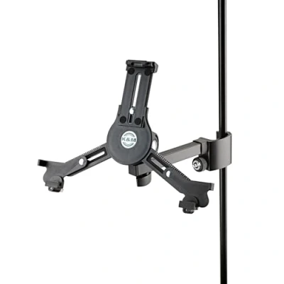 Immagine di K&amp;M 19791 Supporto treppiede per tablet, nero, in plastica girevole e orientabile, taglia individuale accessori aste di microfono