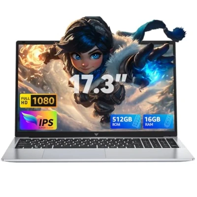 Immagine di ACEMAGIC 17,3 Pollici PC Portatile,16GB DDR4 512GB SSD,lntel Alder Lake N97(Più veloce di N100/N95,Fino a 3,6 GHz) Notebook,Win 11 Pro,1920 * 1080 IPS Full HD,WiFi6,BT5.0,HDMI,Apertura e chiusura 180