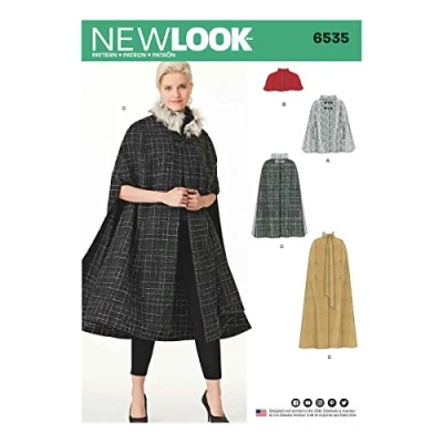 Immagine di New Look Pattern 6535 Mantella da Donna in Quattro Lunghezze, Carta, Bianco, 22.00 x 15.00 1.00 cm