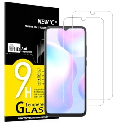 Immagine di NEW&#039;C 2 Pezzi, Vetro Temperato per Xiaomi Redmi 9A, 9C, Anti Graffi, Senza Bolle d&#039;Aria (0,33 mm HD Ultra Trasparente), durezza 9H Glass