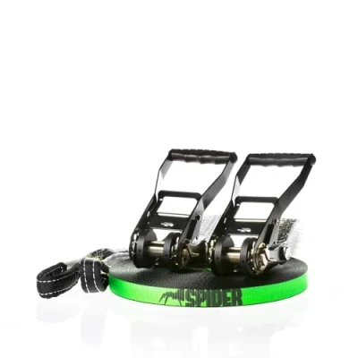 Immagine di SPIDER Slackline LKS01 Longline Kit Fly Line 25 Contiene Due Cricchetti White con Spaziatori Fettuccia 2,5 m, Linea di 20 Metri e Una Sling Bag Set Completo Lunghezza 25m
